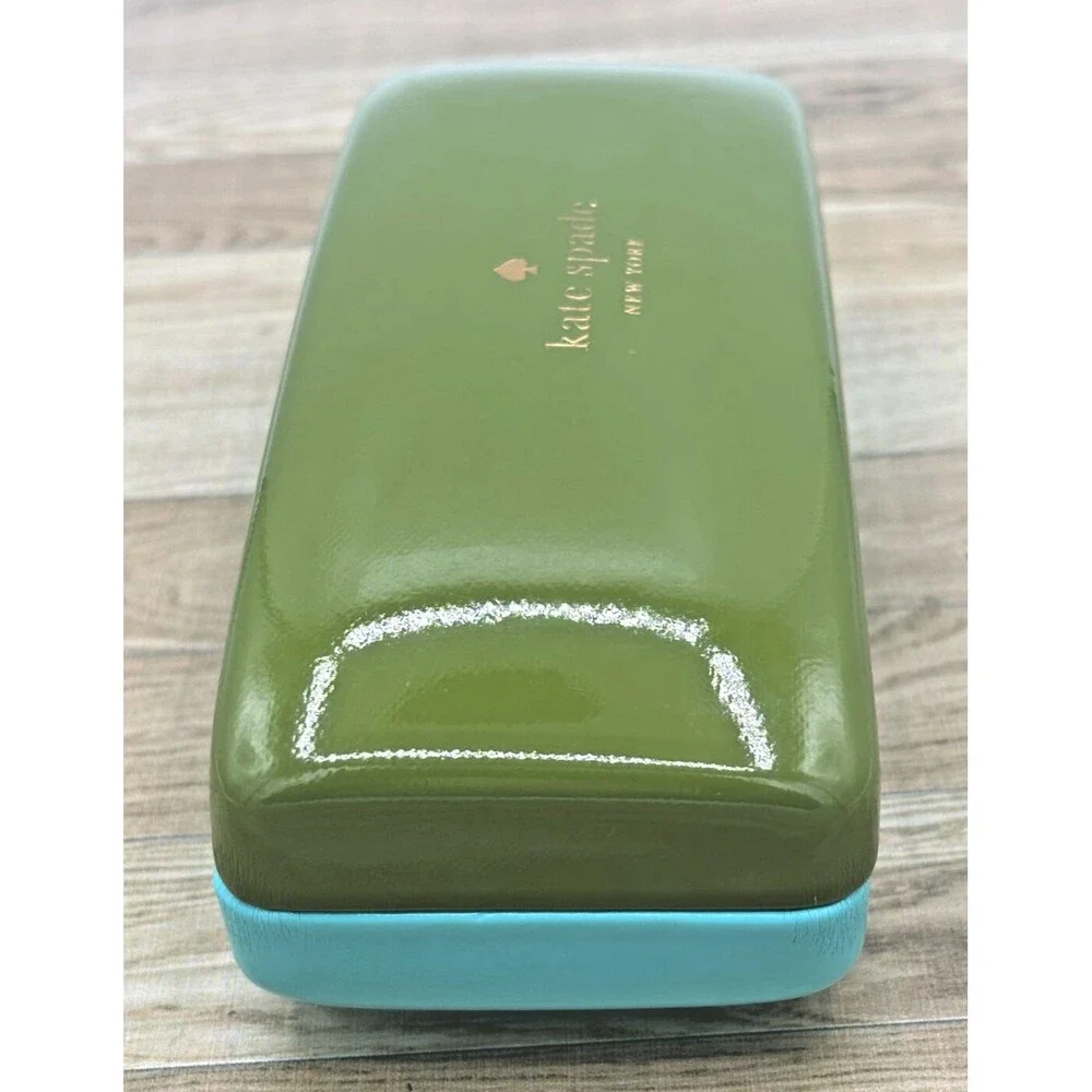 Kate Spade NY Eyeglass Sunglasses Hard Shell Case Only Lens Cloth Green Blue EUC